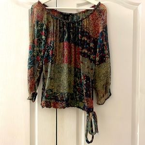 Lucky Brand 100% silk multi coloured lightweight wide neck top SIZE S
